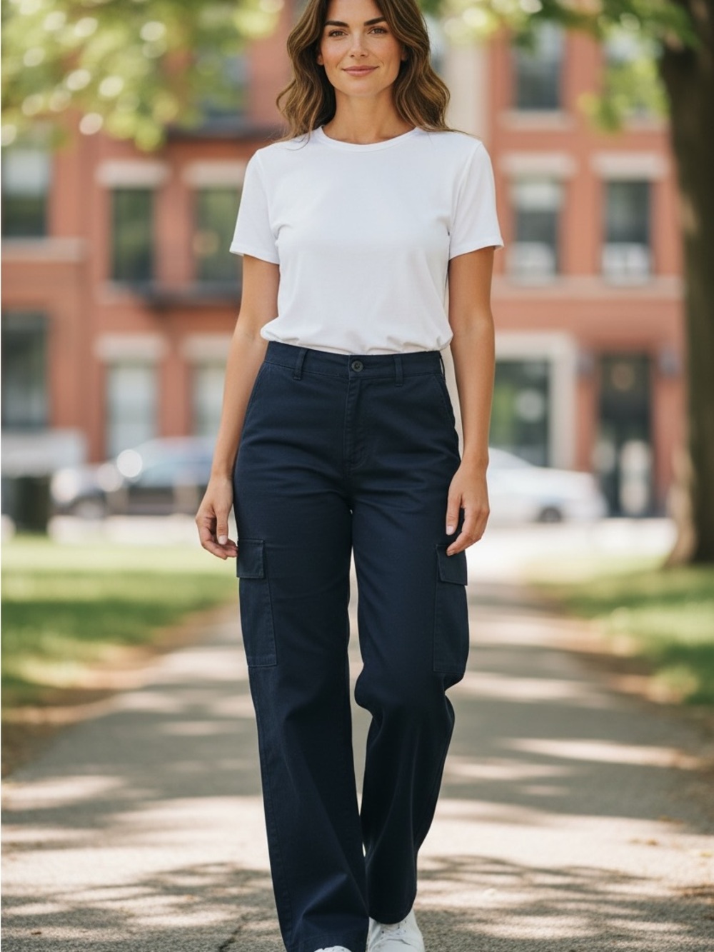 Dark blue, navy Cargo straight leg Pants, classic cut, stylish, functional